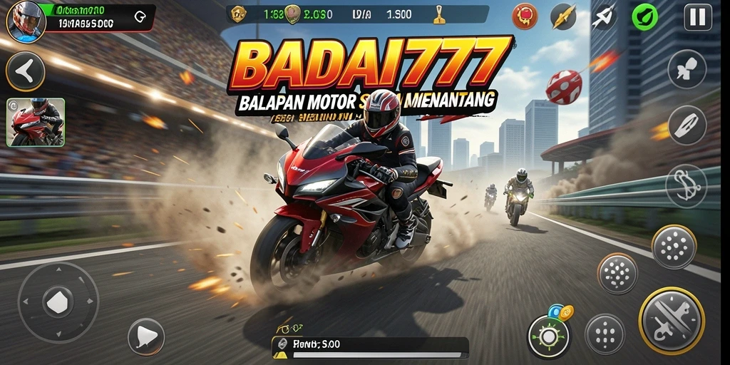 Tampilan gameplay menarik dari BADAI777 dengan balapan motor yang seru.