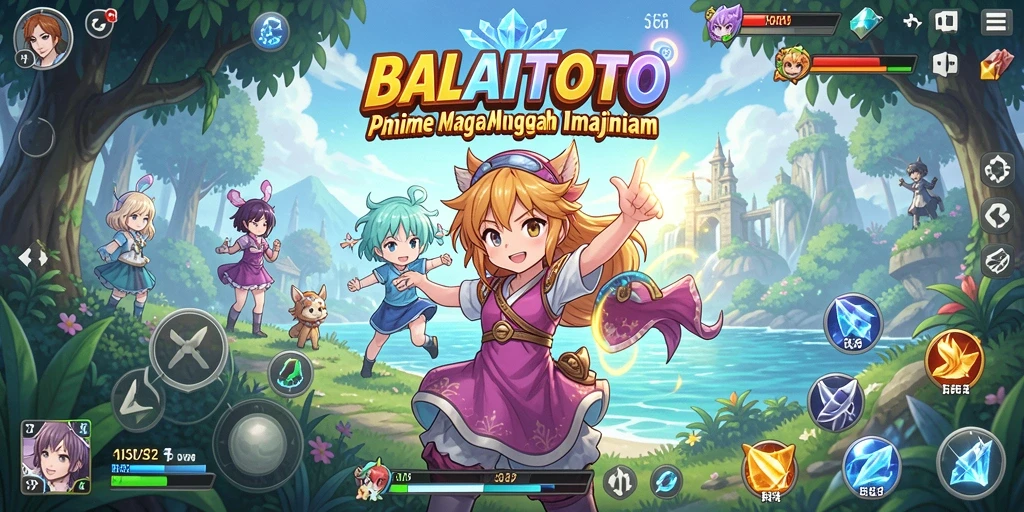 Tampilan gameplay BALAITOTO yang penuh warna dan karakter anime ikonik.