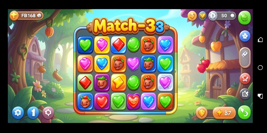 Screenshot gameplay FB168 menampilkan tantangan Match-3 yang seru.