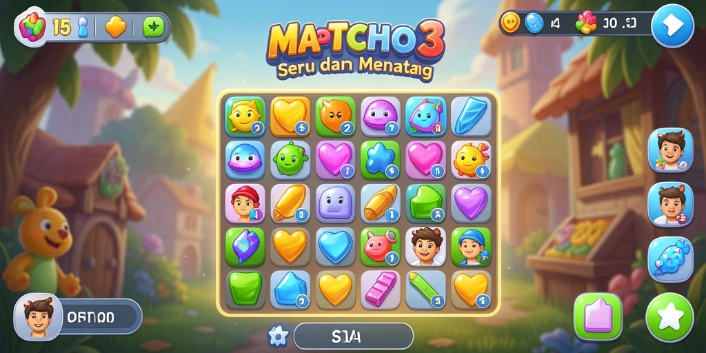 Tampilan gameplay HPTOTO dengan elemen Match-3 yang menarik.