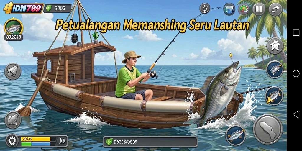 Tampilan gameplay yang menarik dari IDN789 saat menangkap ikan.