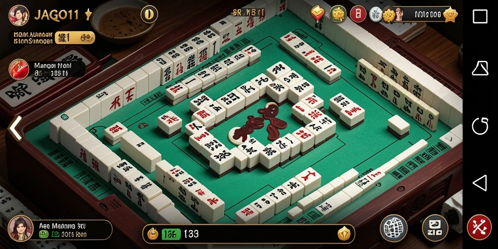Tampilan gameplay JAGO11 yang seru dengan ubin Mahjong berwarna-warni.