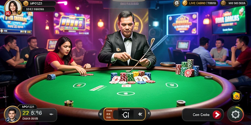 Tampilan gameplay Live Casino yang imersif di MPO1221 dengan dealer profesional.
