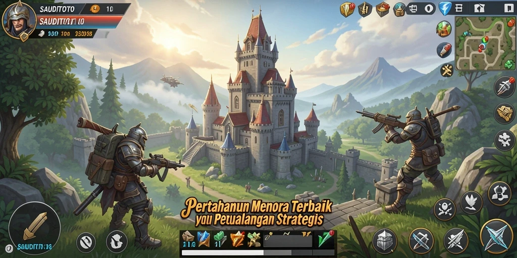 Screenshot gameplay menarik dari SAUDITOTO menampilkan aksi pertahanan menara.