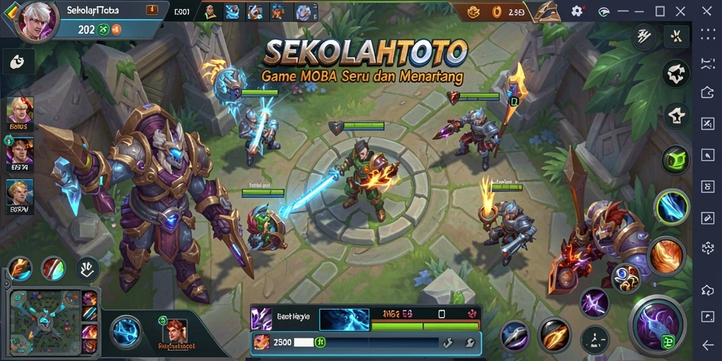 Tampilan gameplay seru dari SEKOLAHTOTO dalam mode MOBA.