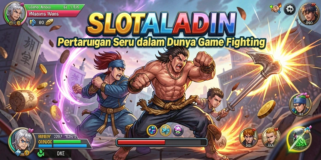 Tampilan gameplay SLOTALADIN menampilkan pertarungan seru dan karakter yang dinamis.