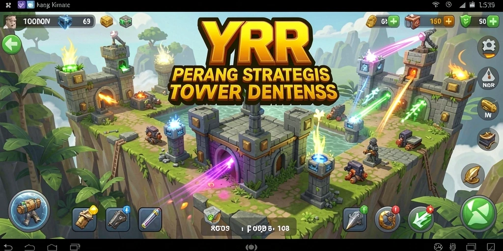 Screenshot gameplay YYRR menampilkan strategi Tower Defense yang mendebarkan.